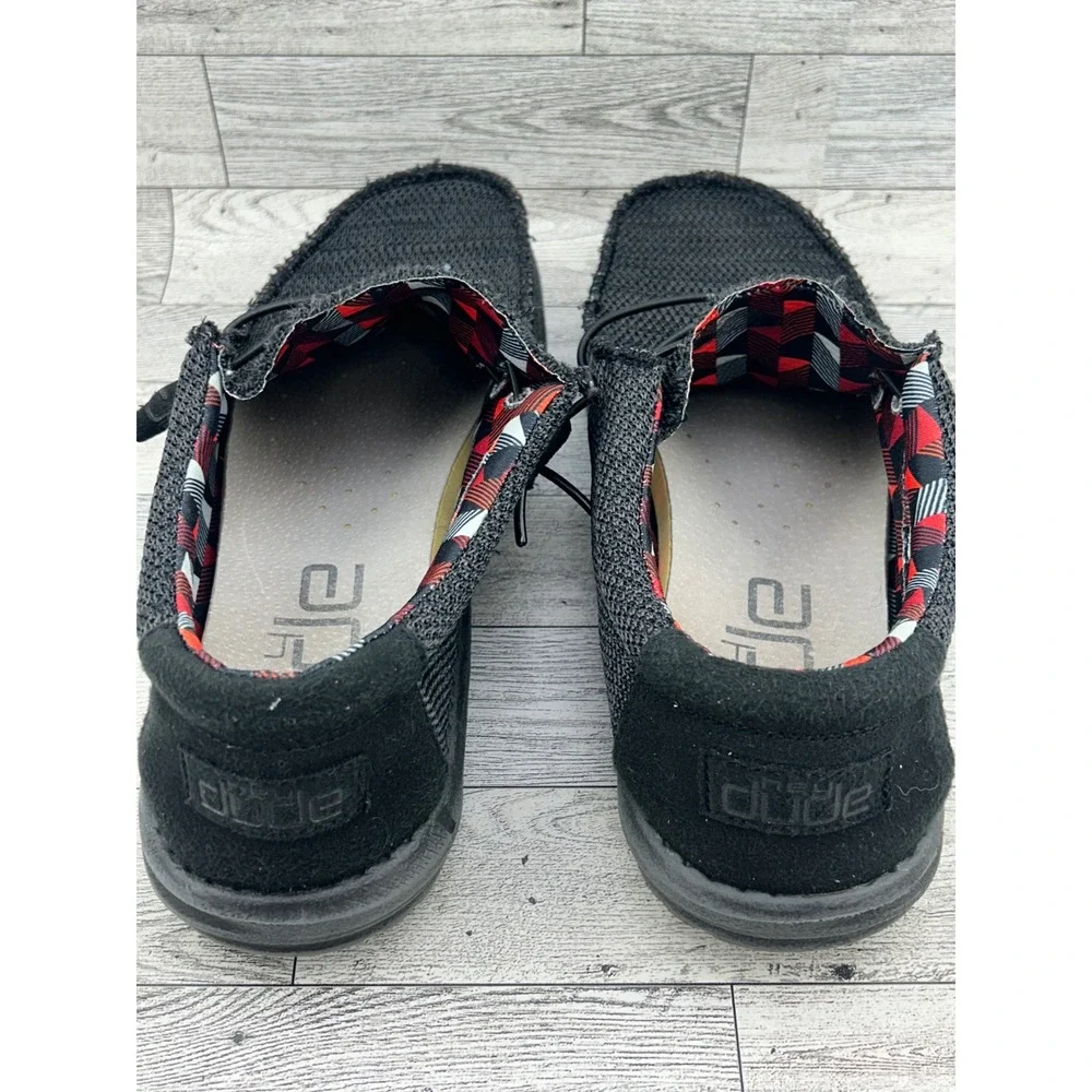 Hey Dude Wally Sox Men Sz 11 Jet Black Stretch Knit Slip On Loafers 110354935
